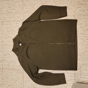 Tommy Bahama Olive Green Full Zip Cotton Knit Sweater
